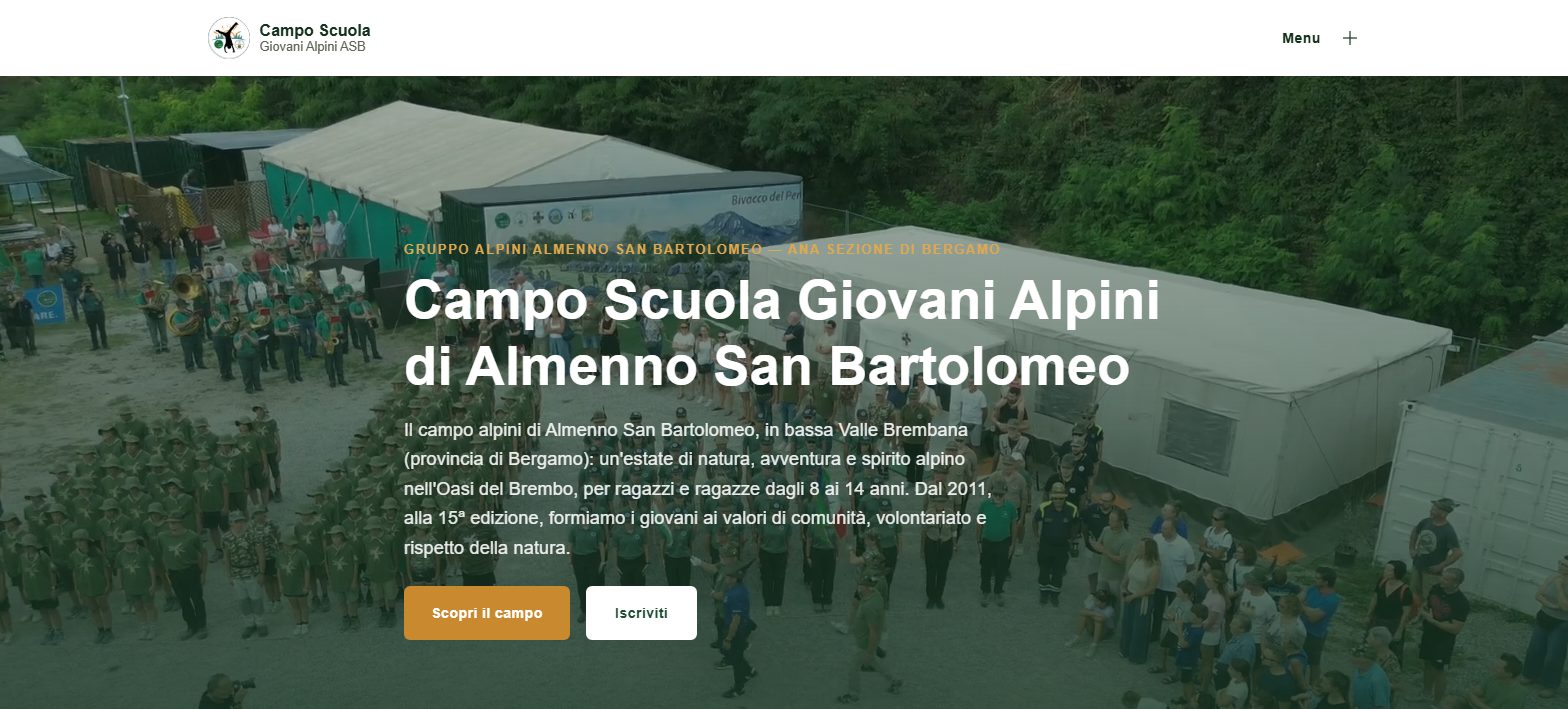 Home del sito online di Campo Scuola Giovani Alpini, creato da noi