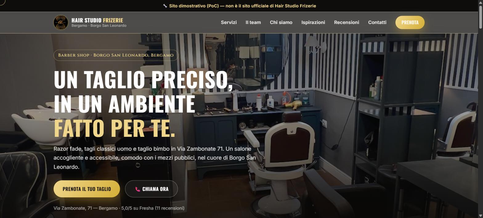 Schermata della home del sito dimostrativo Hair Studio Frizerie