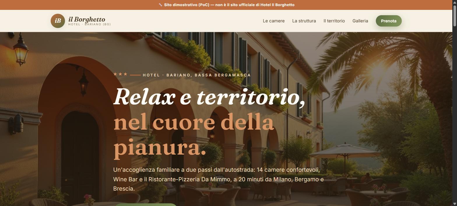 Schermata della home del sito dimostrativo Hotel Il Borghetto