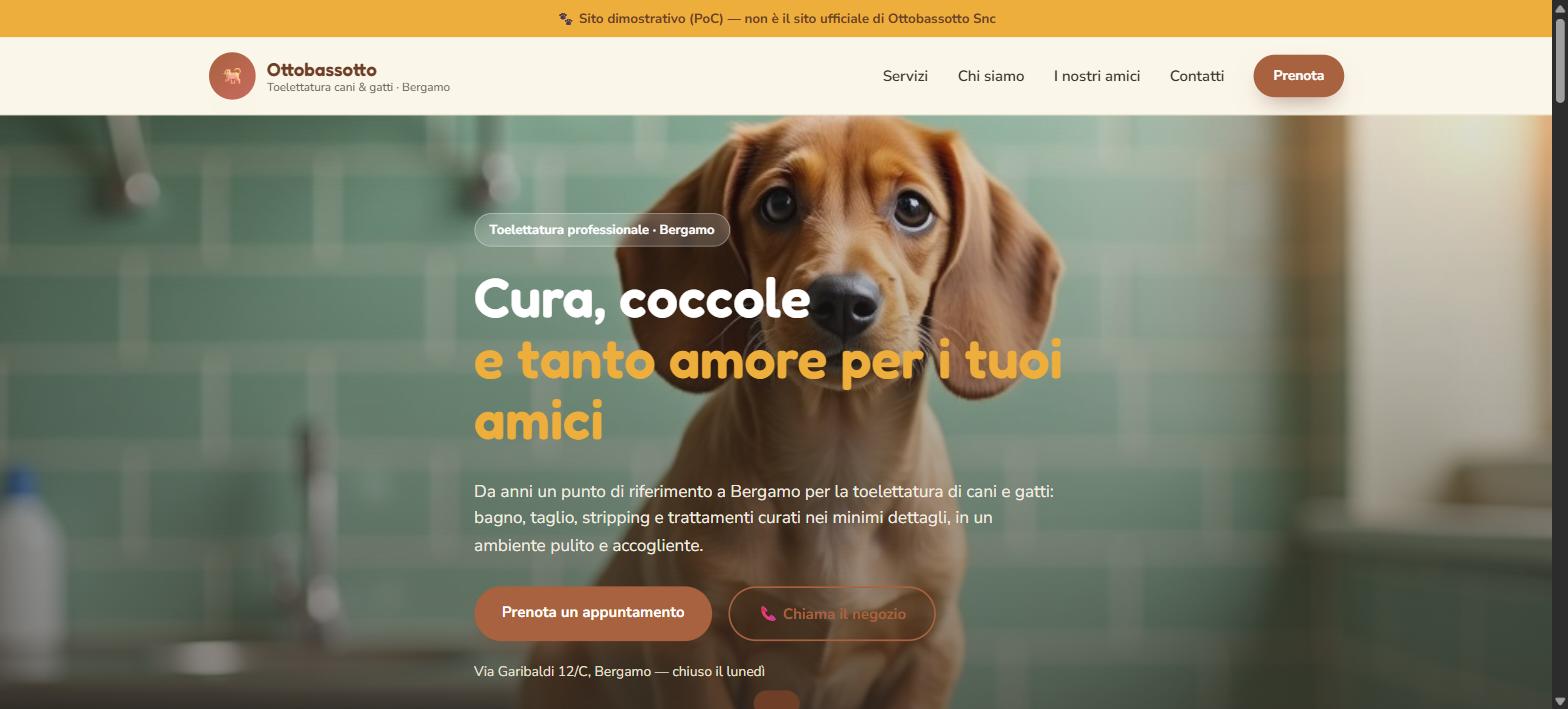Schermata della home del sito dimostrativo Ottobassotto