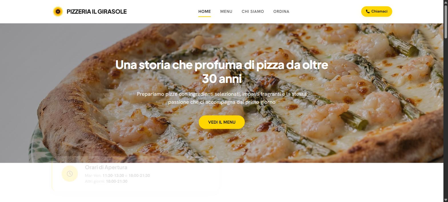 Schermata della home del sito dimostrativo Pizzeria Il Girasole