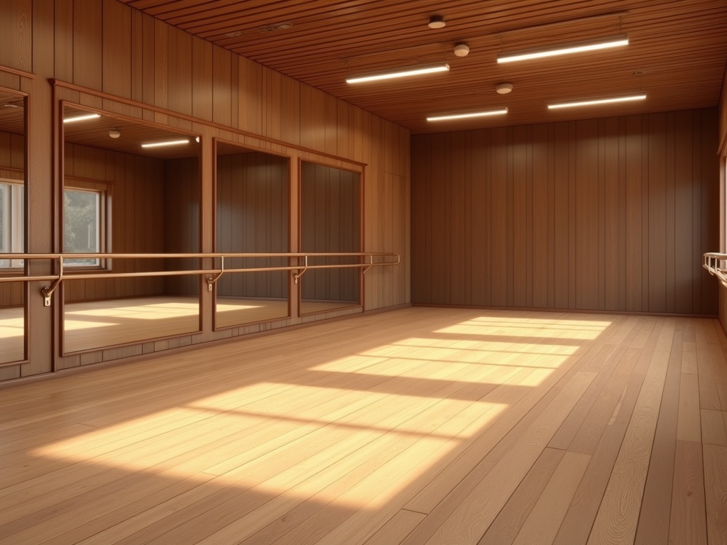 Sala danza con parquet e specchi