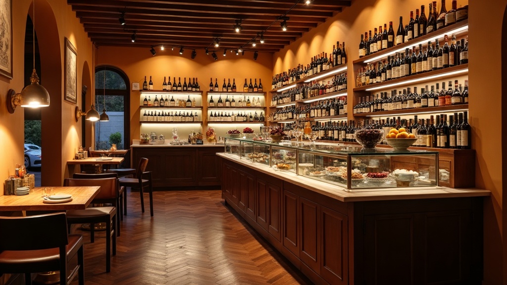 Interno dell'osteria Golosa Alchimia, tavoli circondati da bottiglie di vino