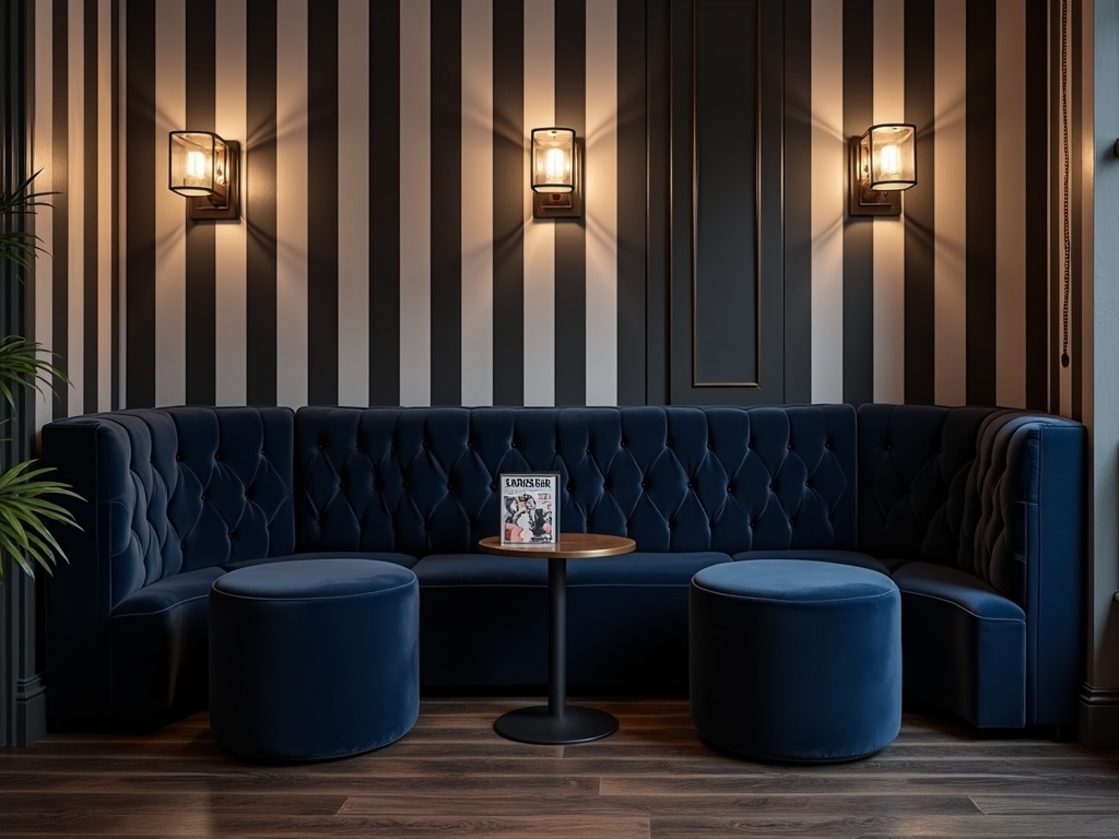 Concept AI: angolo attesa con pouf blu navy