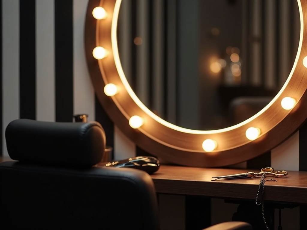 Concept AI: postazione con specchio tondo illuminato