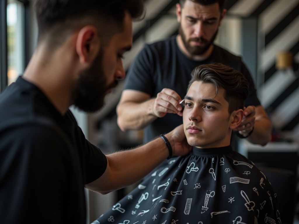 Concept AI: barbiere al lavoro su un taglio fade