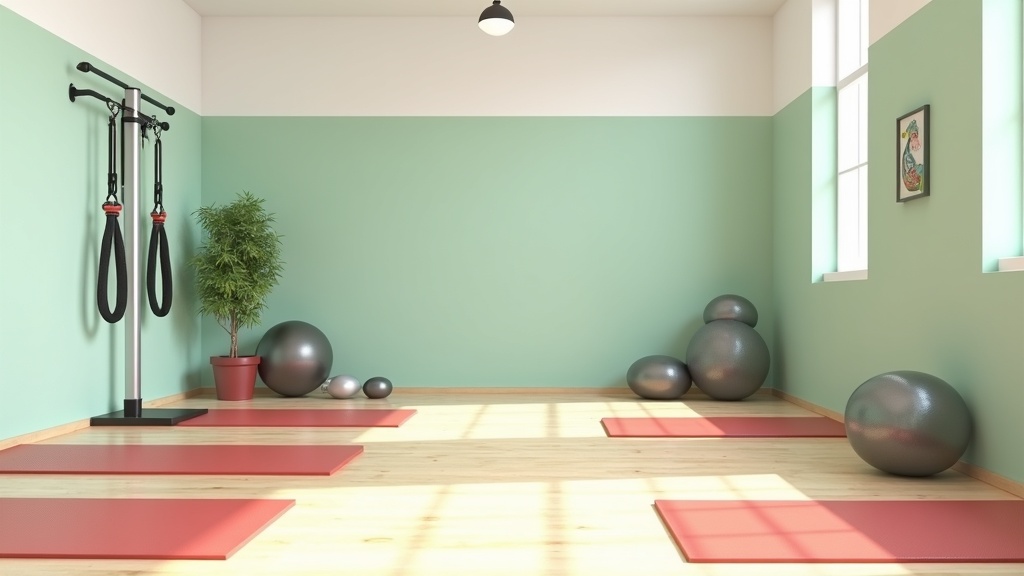 Palestra riabilitativa con attrezzi, elastici e materassini