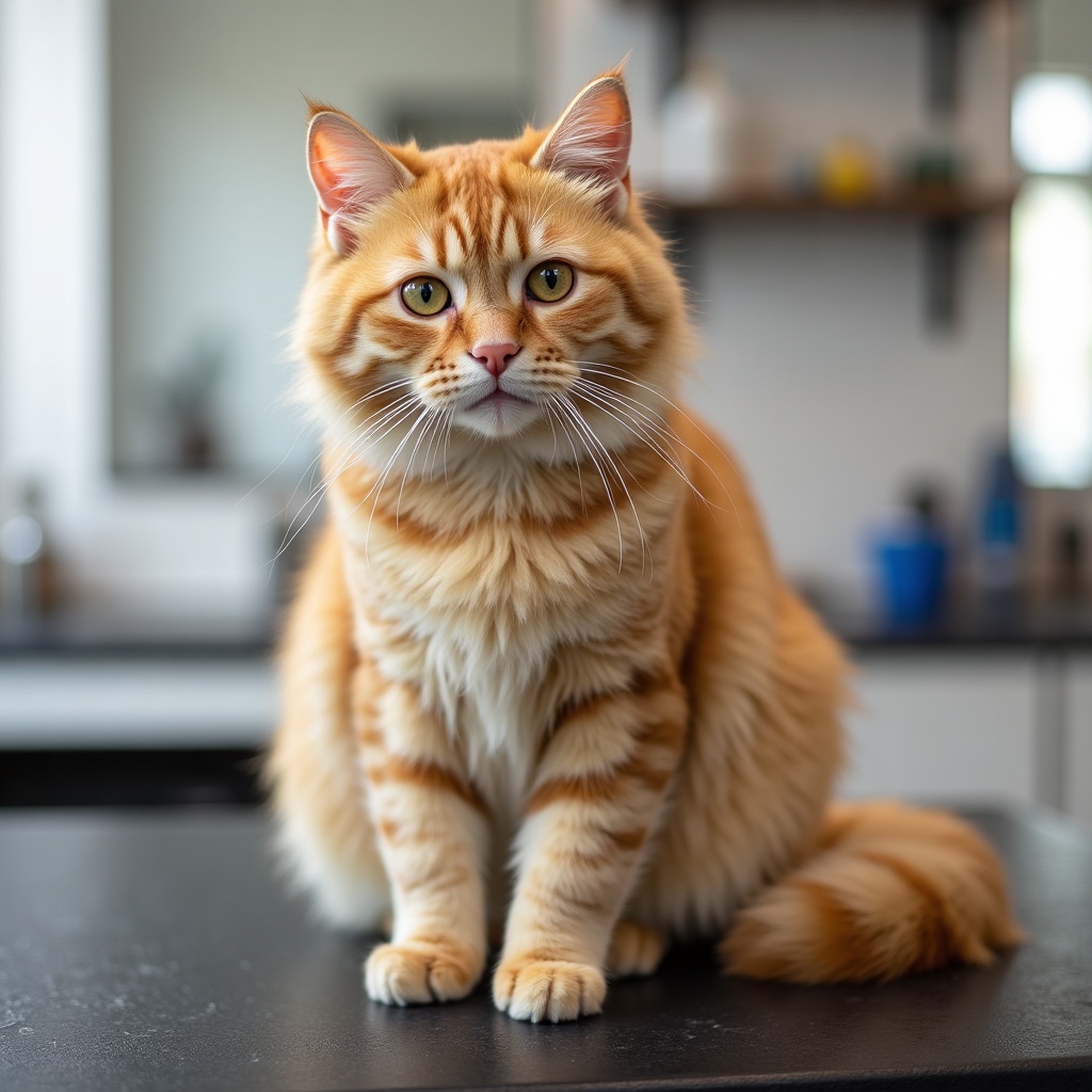 Gatto ben curato su un tavolo di toelettatura