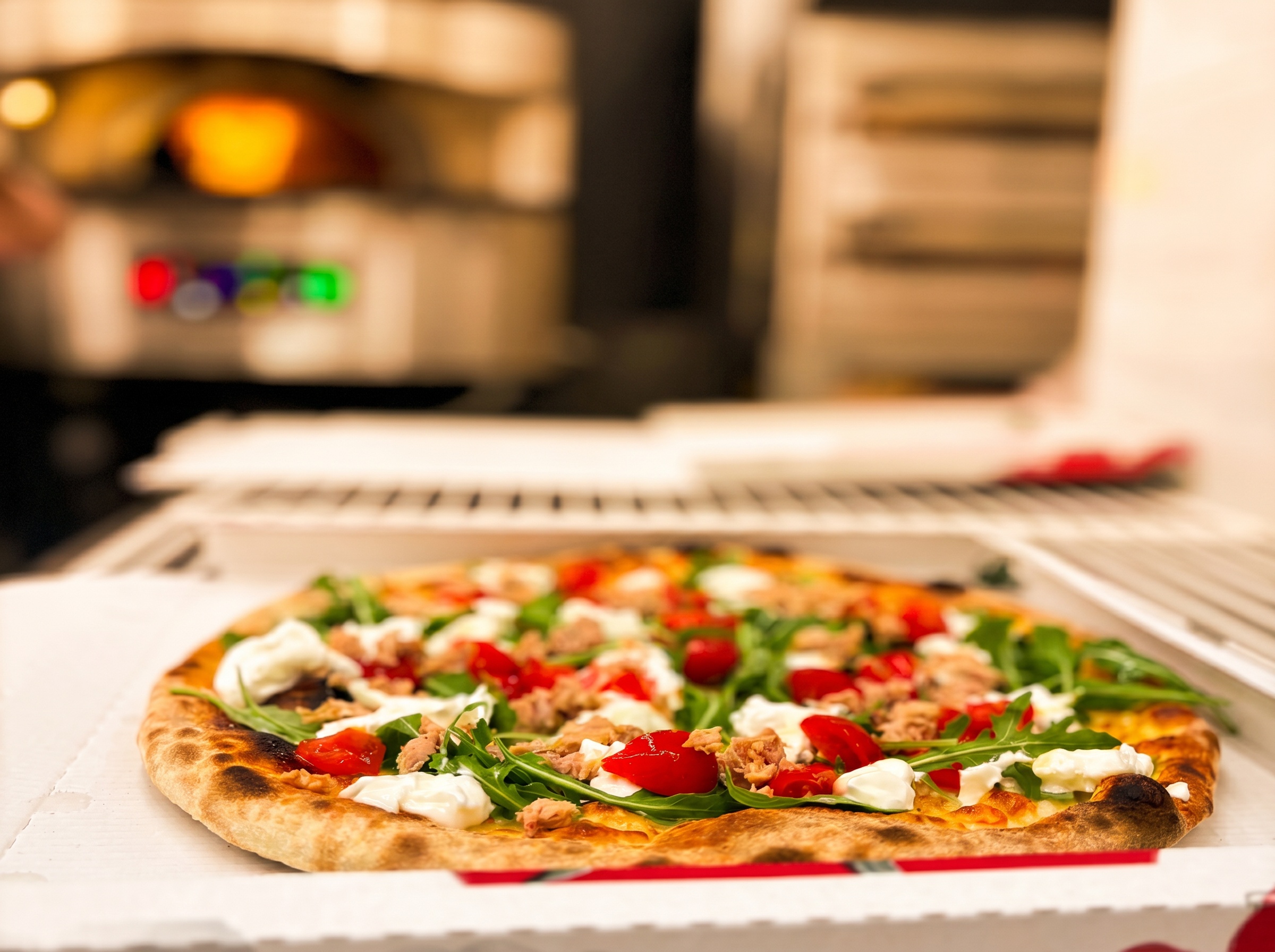 Pizza con tonno, rucola e burrata