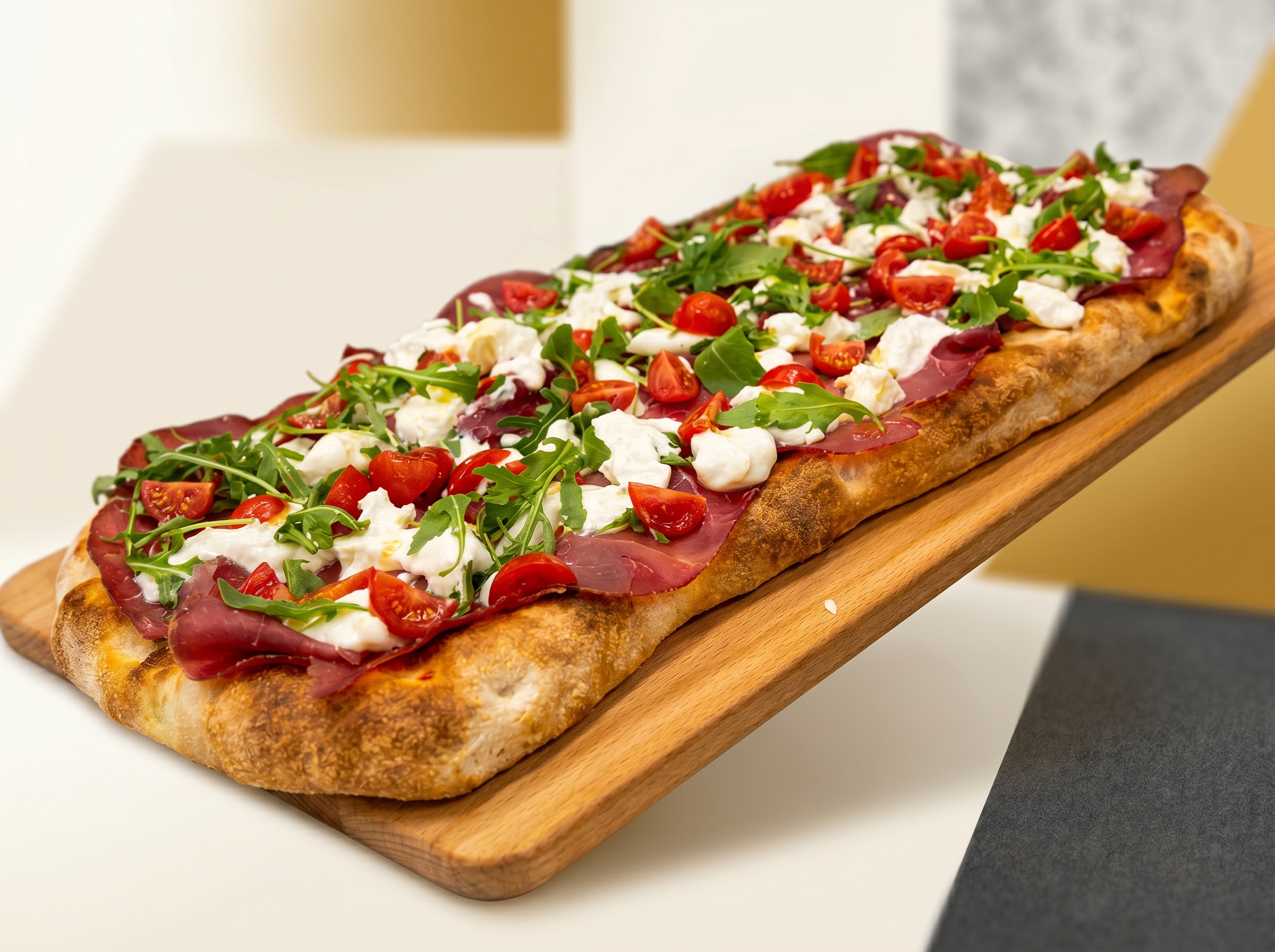 Scrocchiarella del mese: bresaola, burrata di bufala, rucola e pomodorini