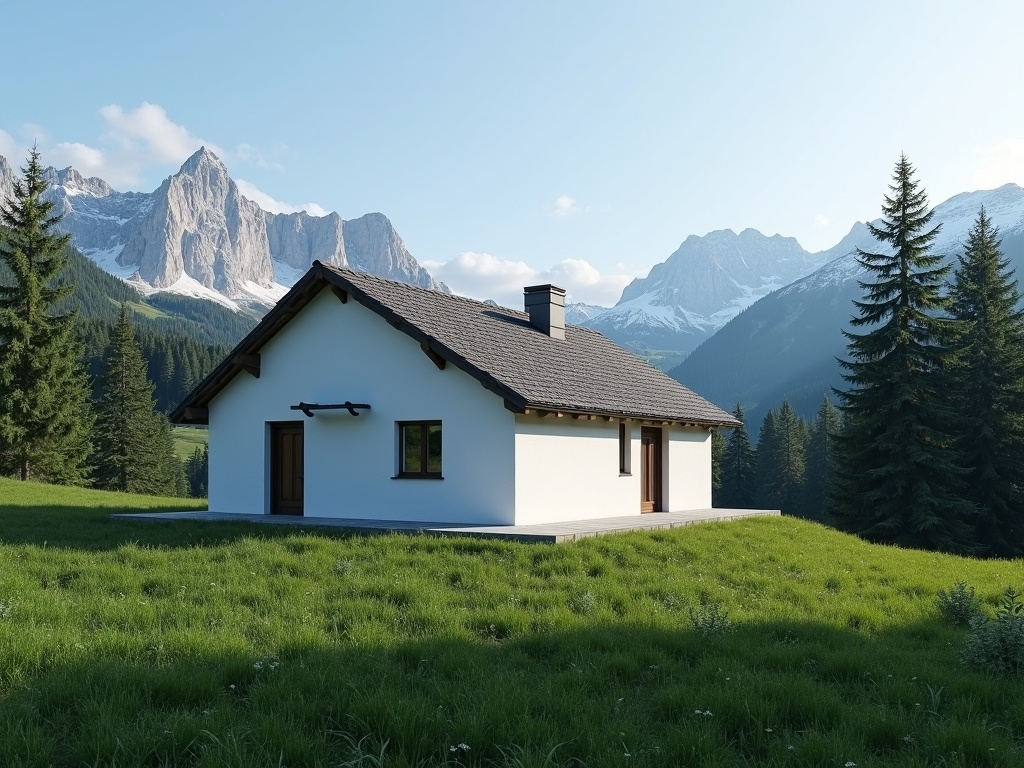 Esterno del Rifugio Cespedosio immerso nel prato alpino, con le montagne delle Orobie sullo sfondo