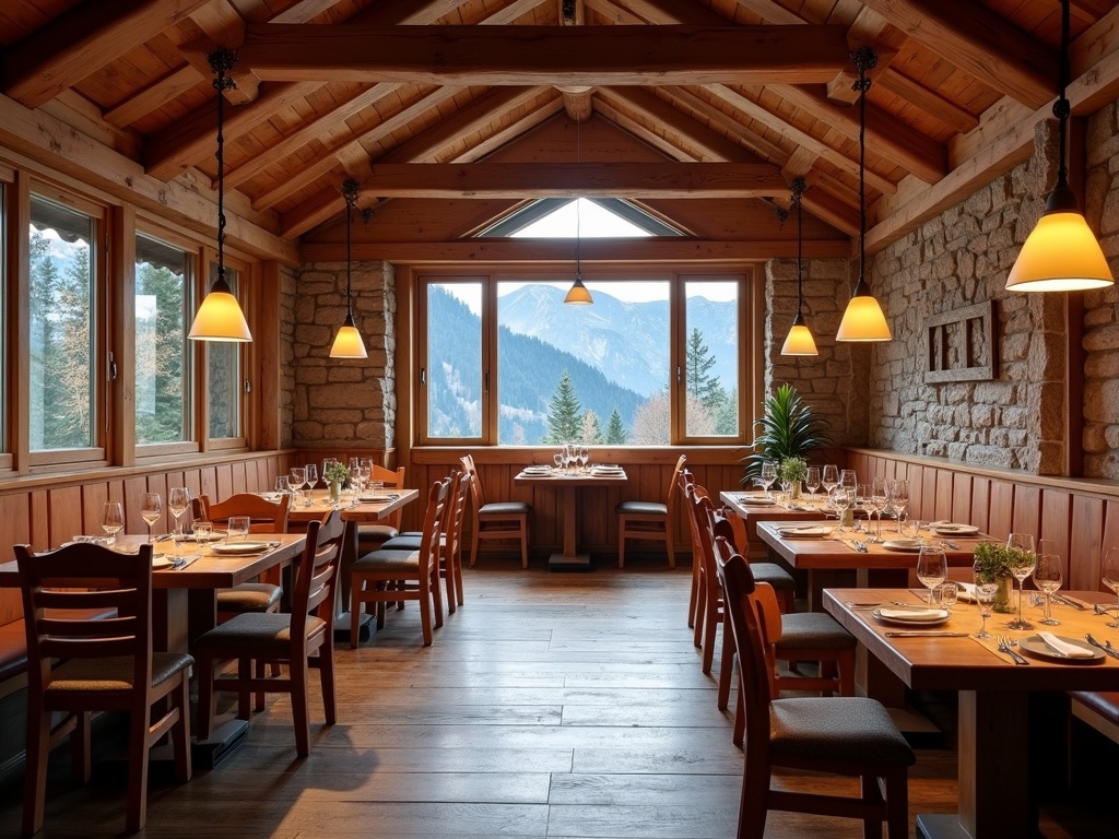 Sala da pranzo in legno del rifugio